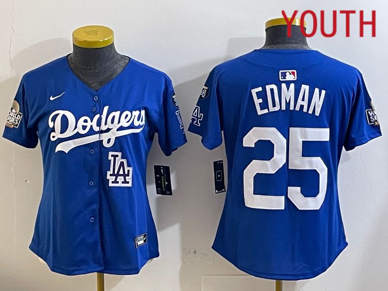 Youth Los Angeles Dodgers #25 Edman Blue Game 2024 Nike MLB Jersey style 11219